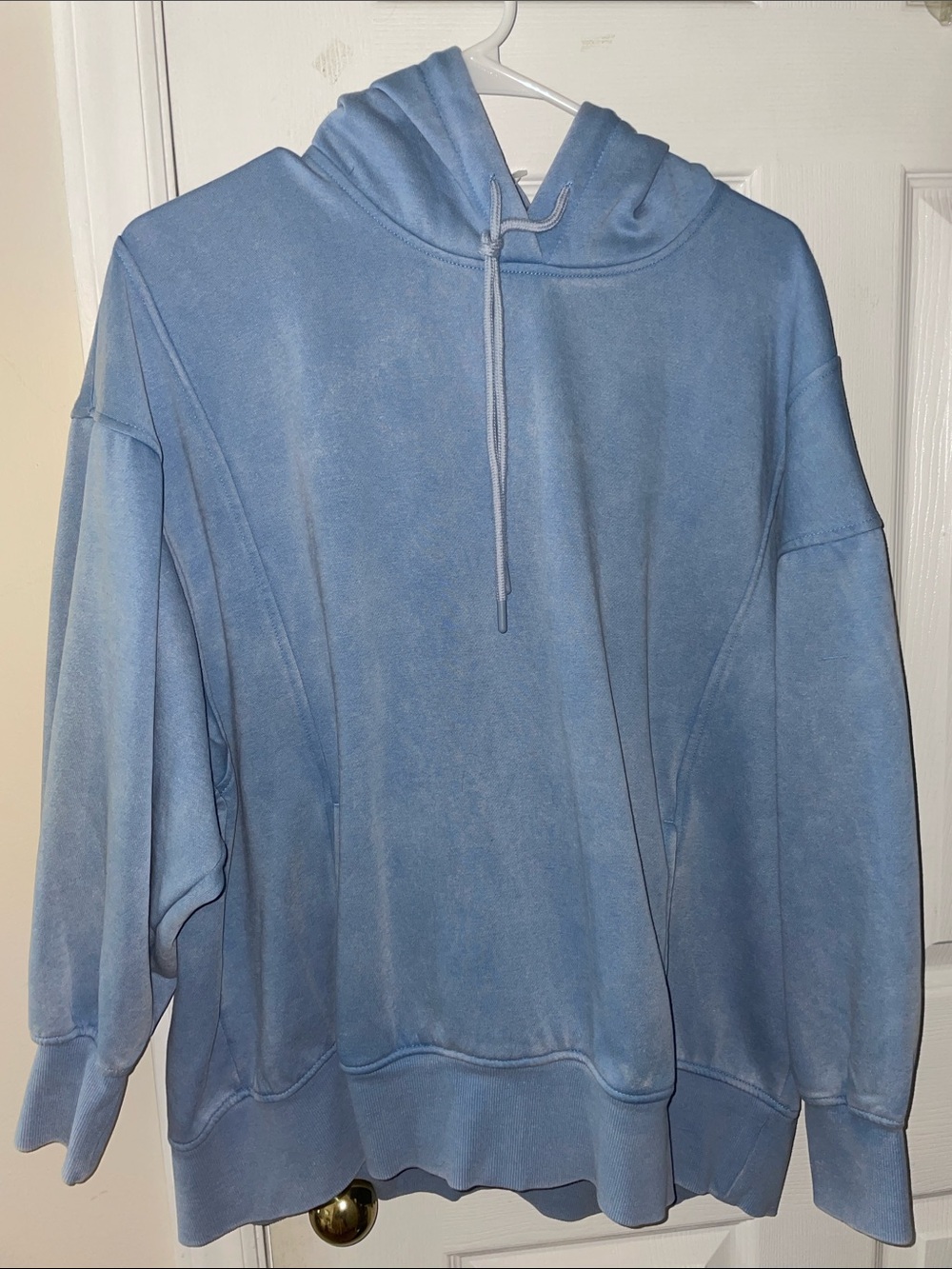Relaxed Light Blue Washed Hoodie with Drawstring Hood